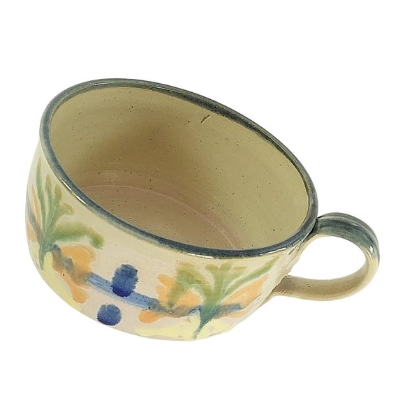 Soup Bowl Mug Artisan Handmade Glazed Pottery Floral 1991 Vintage - Picture 2 of 10